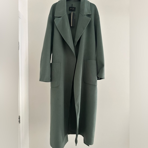 Massimo Dutti Wrap Around Robe Style Wool Coat With Belt in Emerald - Picture 3 of 11